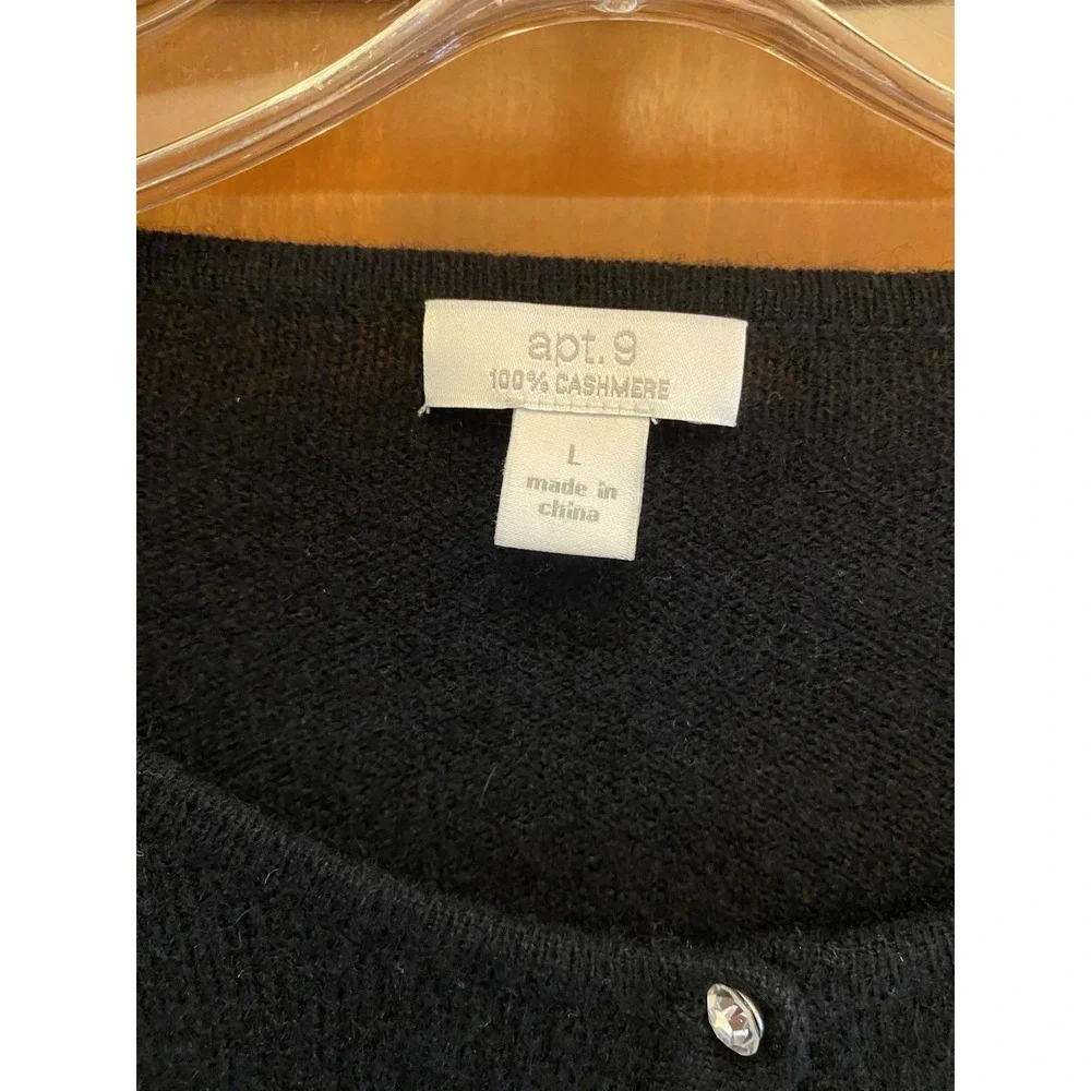 Apt. 9 100% Cashmere Rhinestone Cardigan Sweater Black Large Holiday Elegant